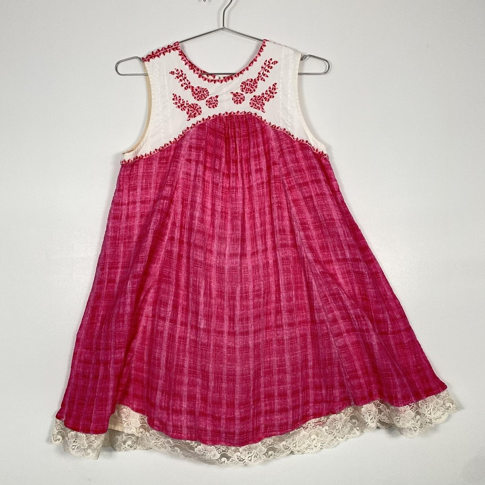 Free People Dress Womens Small Pink Embroidered Strawberry Fields Boho Festival